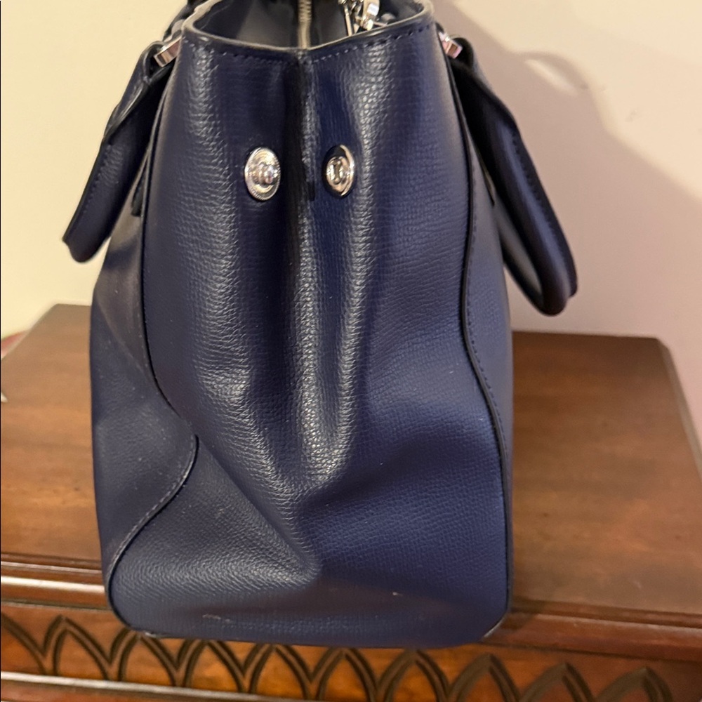 kate spade Navy Pebbled Leather Satchel with Gold Logo and Strap - Picture 4 of 6